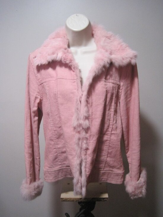 Rue21 Jackets & Blazers - Vintage Rue 21 Pink Plush Fur Trimmed Cotton Corduroy Jacket Women's Size Large